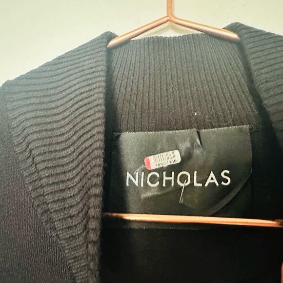 NICHOLAS Women's Compact Column Black Mock Neck Side Slit Midi Dress Size Large - Picture 6 of 12